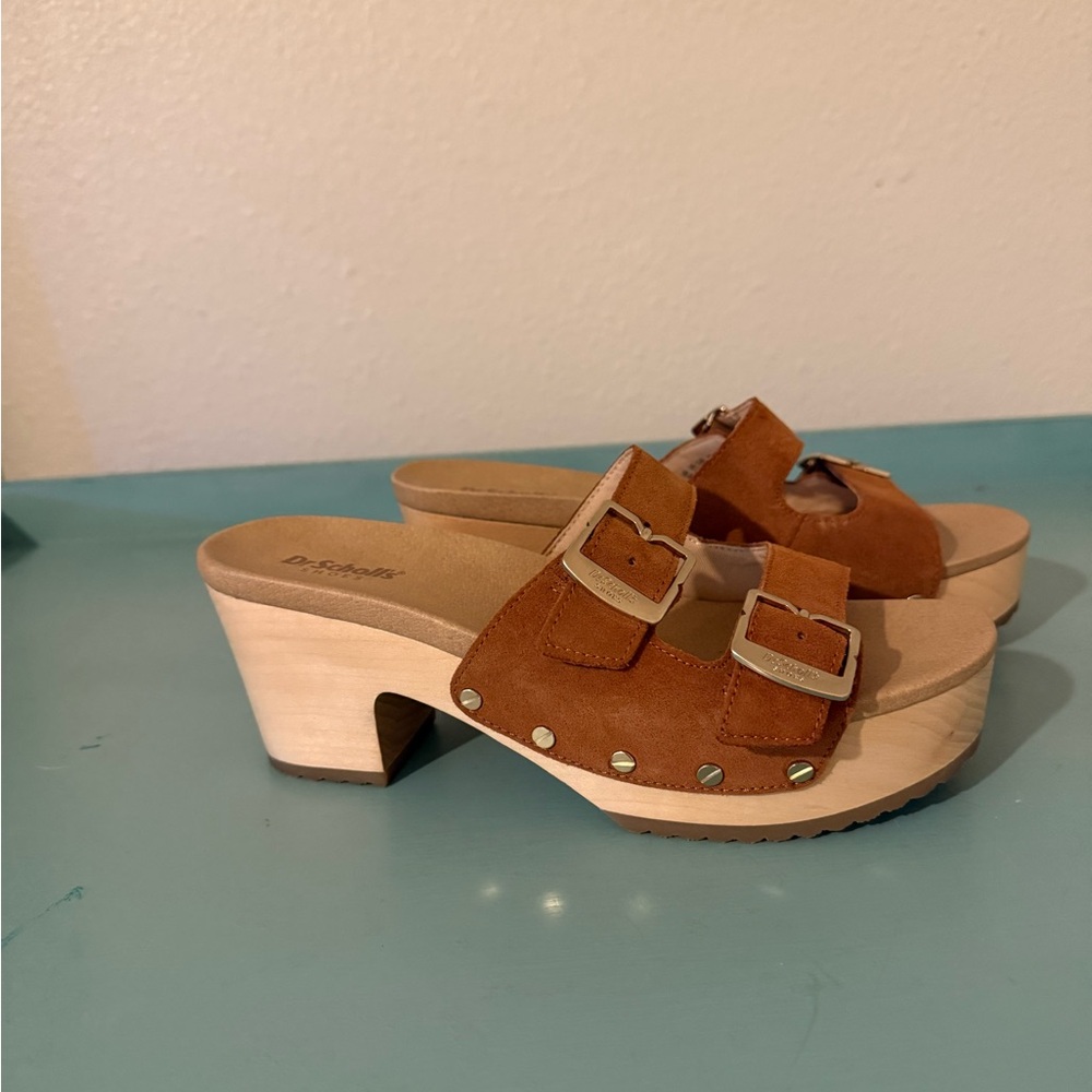 Dr. Scholl's Brown Suede Buckle Mules